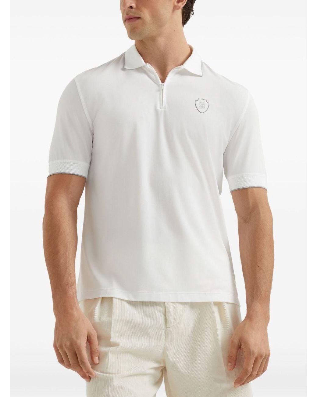 Brunello Cucinelli White Piquet Polo Shirt for men