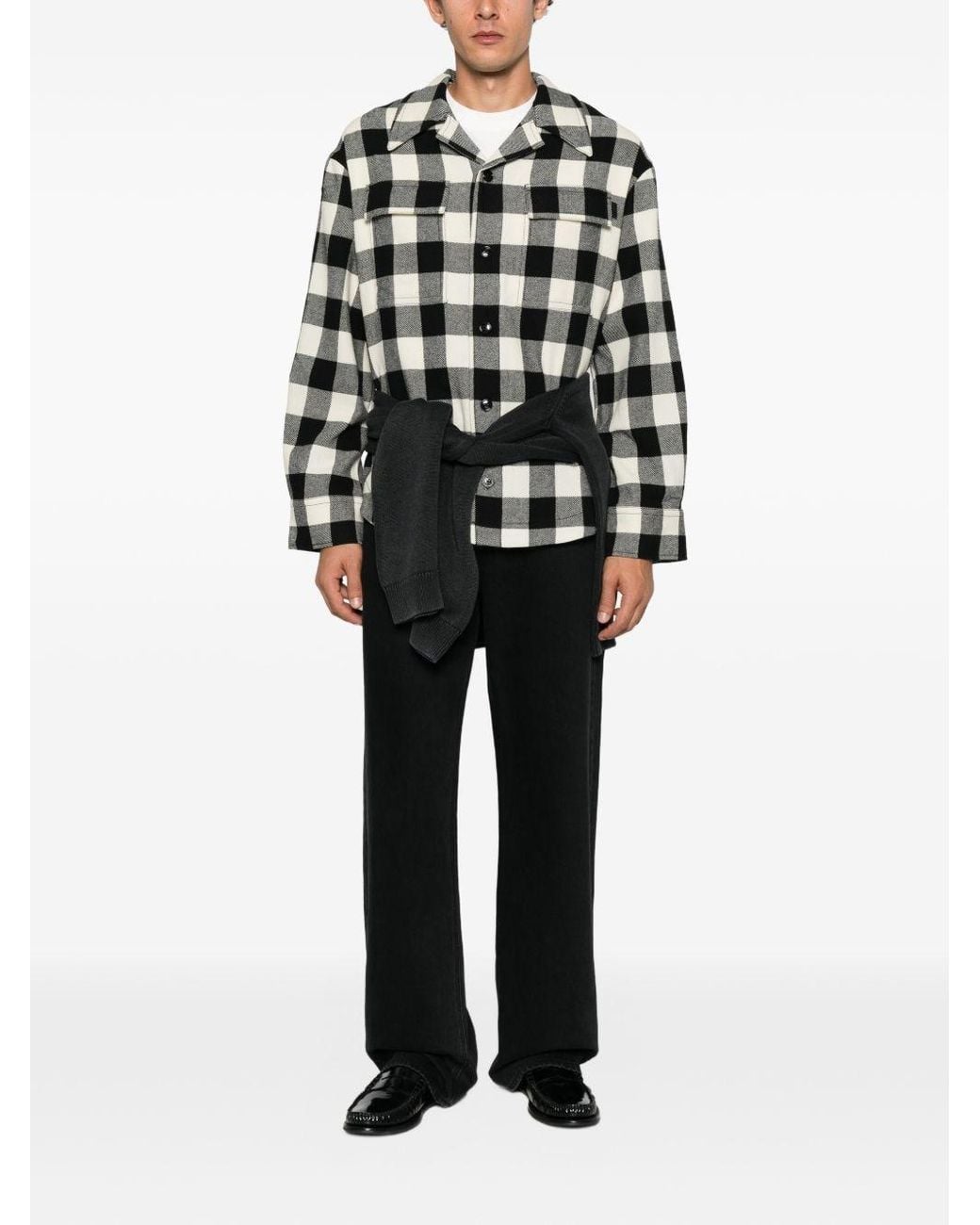 AMI Gray Wool Checkec Shirt for men