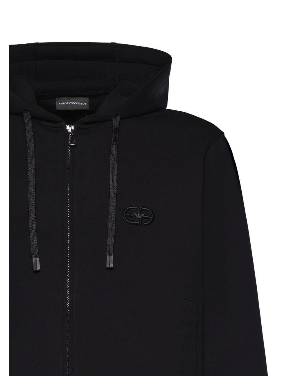 Emporio Armani Black Logo Cotton Hoodie for men