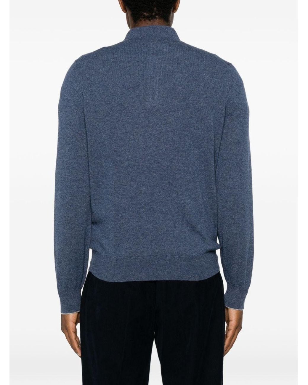Brunello Cucinelli Blue Cashmere Polo Shirt for men