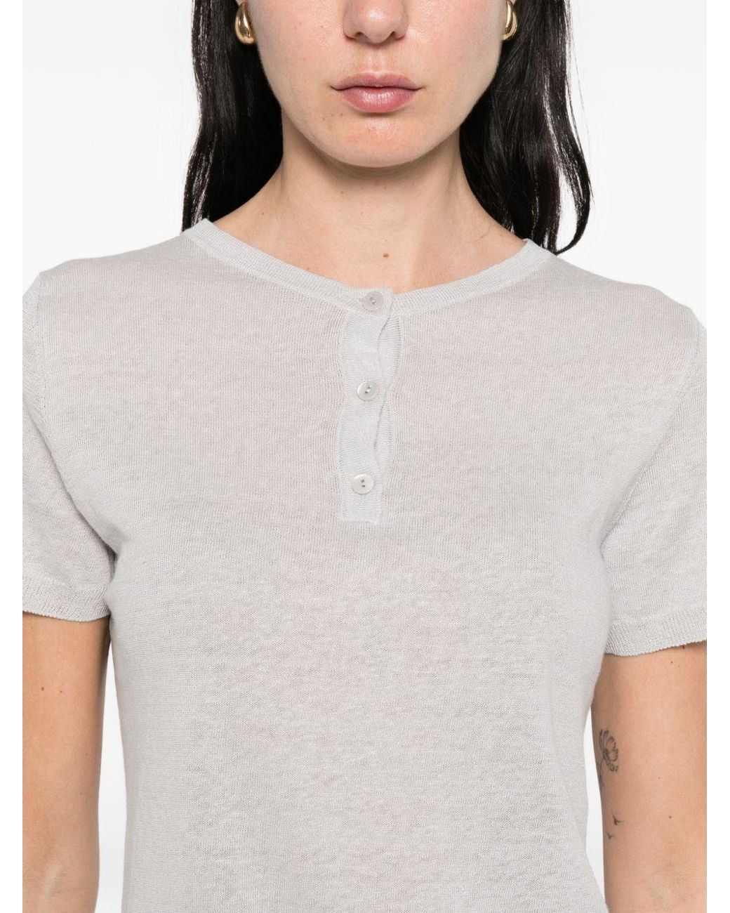 Base London White Linen And Cotton Blend T-Shirt