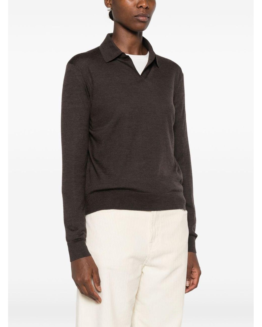 The Row Black Pauli Wool And Silk Polo Sweater