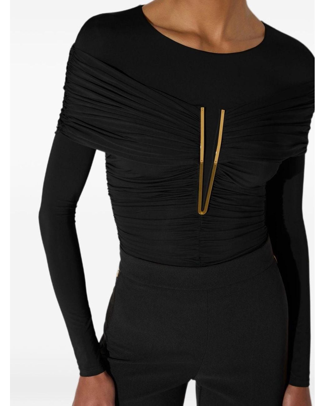 Elisabetta Franchi Black Long-Sleeves Bodysuit