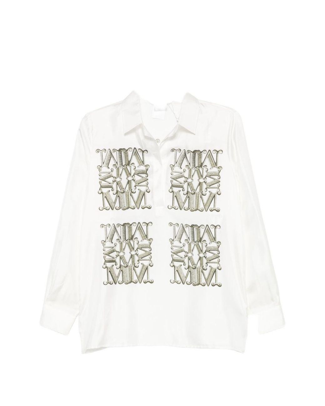 Max Mara White Logo Print Silk Shirt