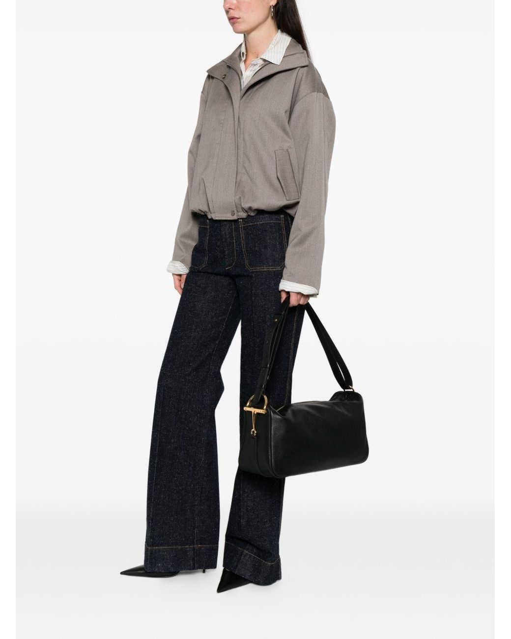 Gucci Black Half Horsebit Leather Shoulder Bag