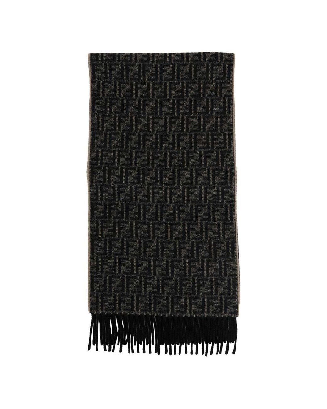 Fendi Black Ff Wool And Cashmere Scarf