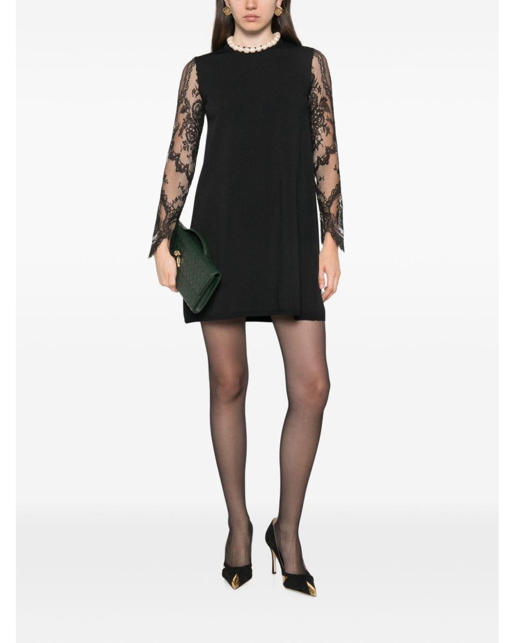 Valentino Black Lace Detail Mini Dress