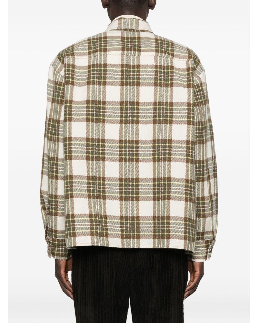 AMI Natural Wool Checked Overshirt for men