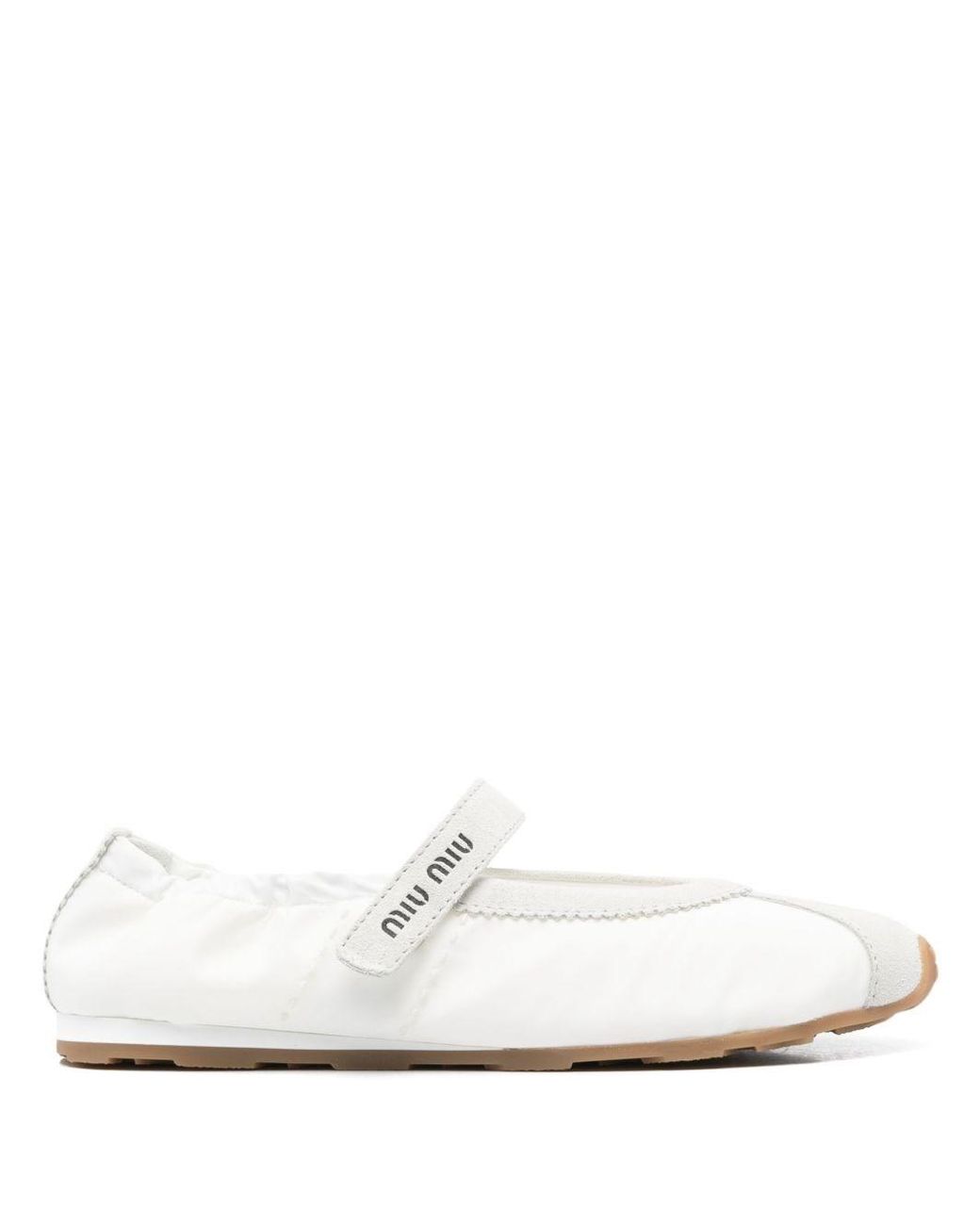 Miu Miu White Suede-Panels Ballet Flats