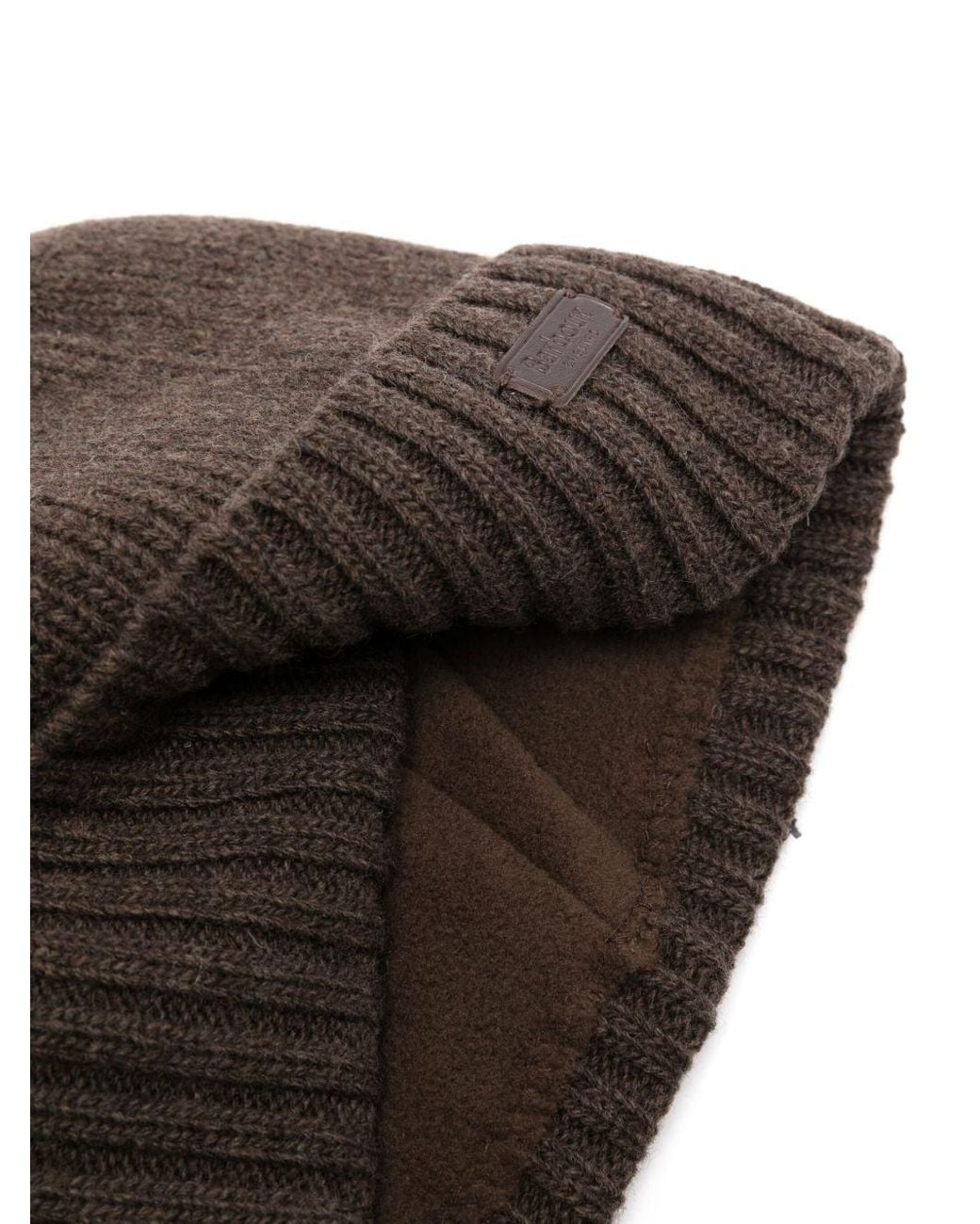Barbour Brown Logo Patch Ribbed Knit Beanie for men