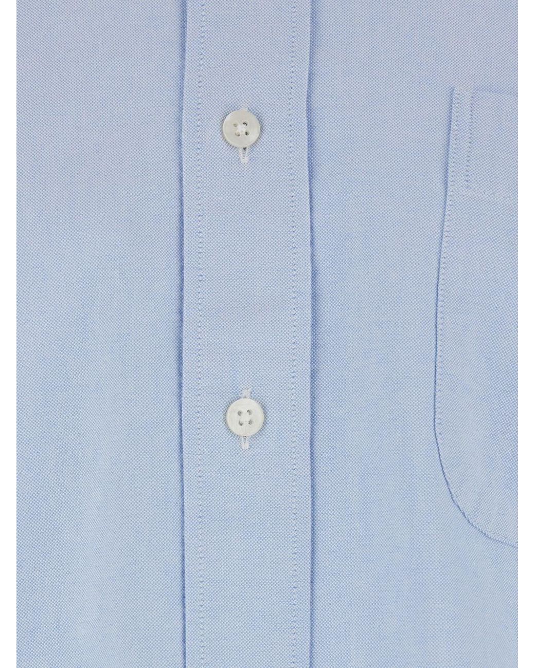 Sebago Blue Oxford Button-Down Chest-Pocket Cotton Shirt for men