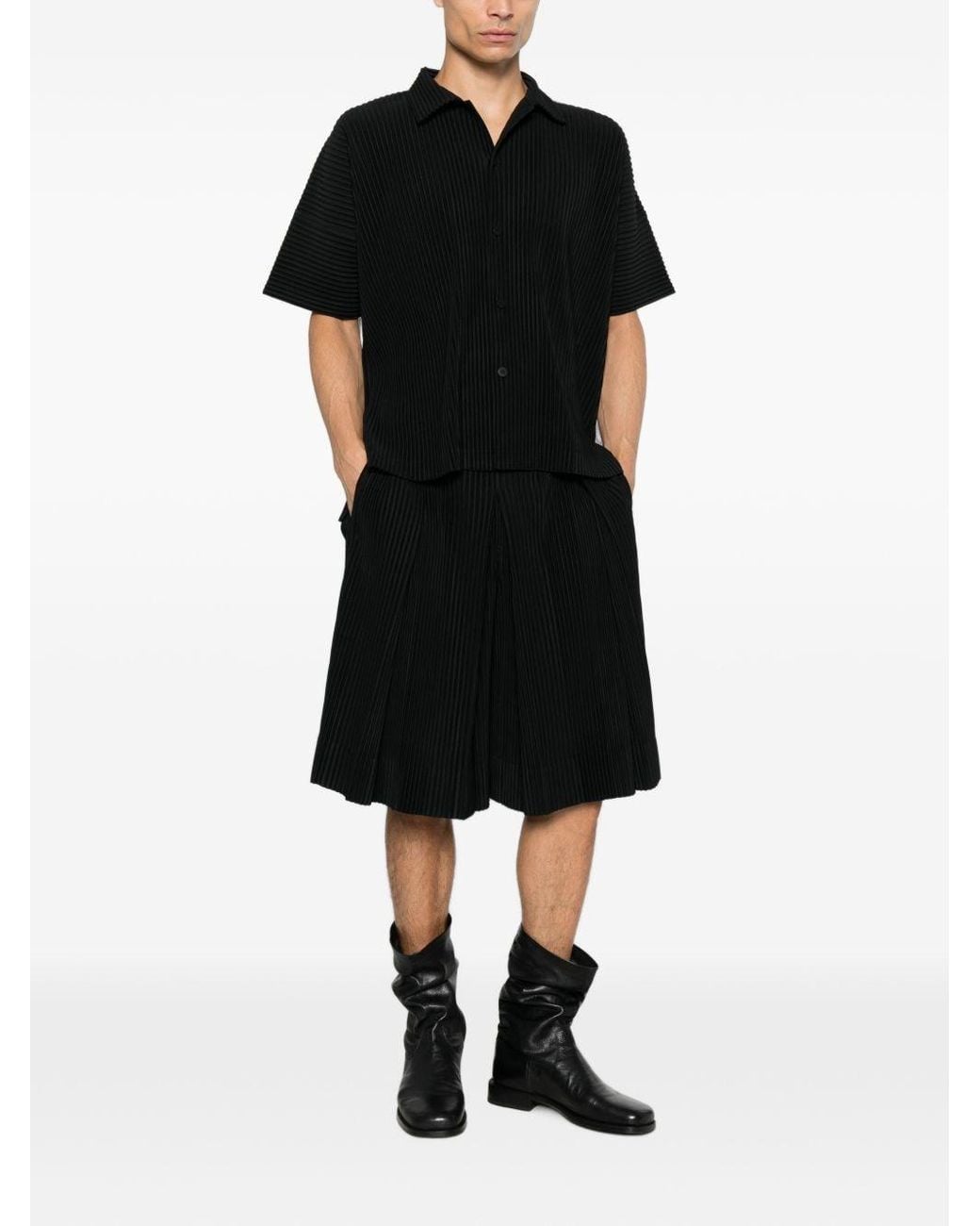 Homme Plissé Issey Miyake Black Pleated Polo Shirt for men