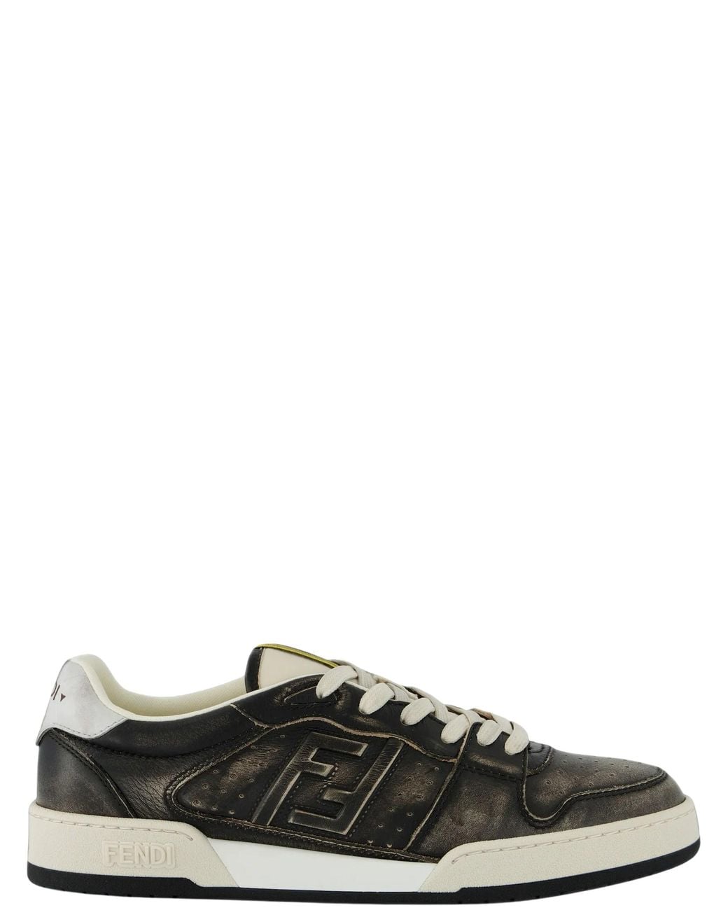 Fendi Black Distressed-Effect Ff Logo Sneakers for men