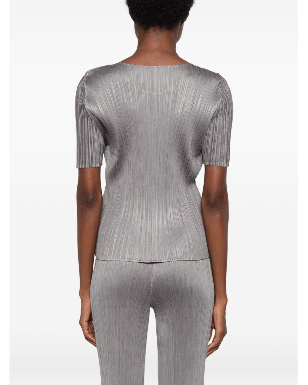 Pleats Please Issey Miyake Gray Pleated -Tshirt