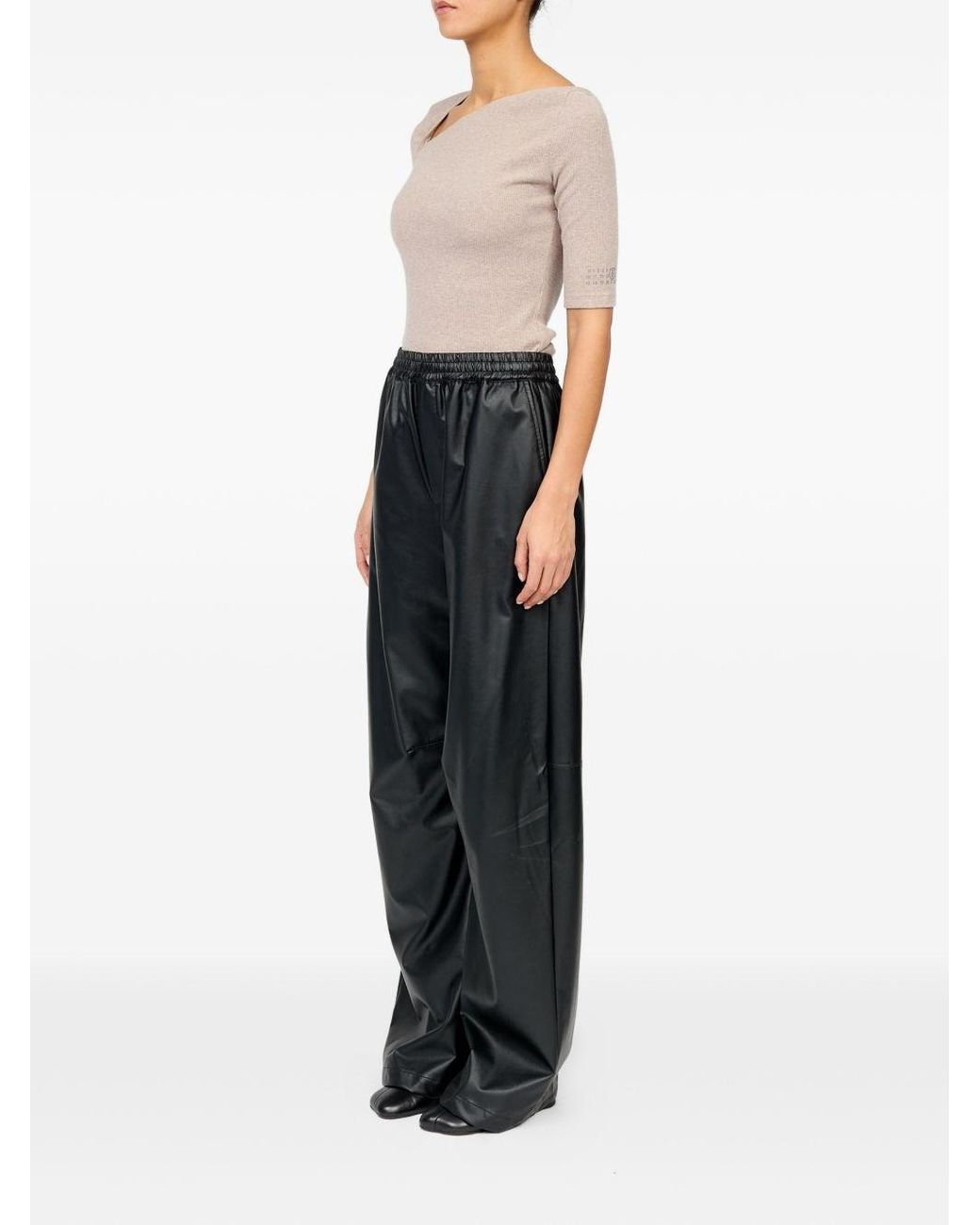 MM6 by Maison Margiela Black Faux Leather Trousers