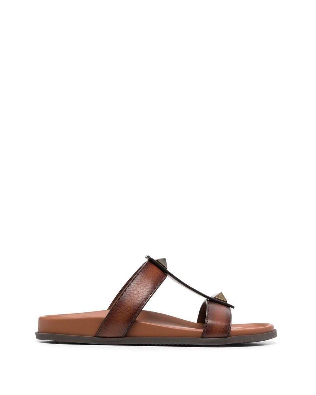 Valentino Garavani Stud-embellished Leather Sandals in Brown for Men ...