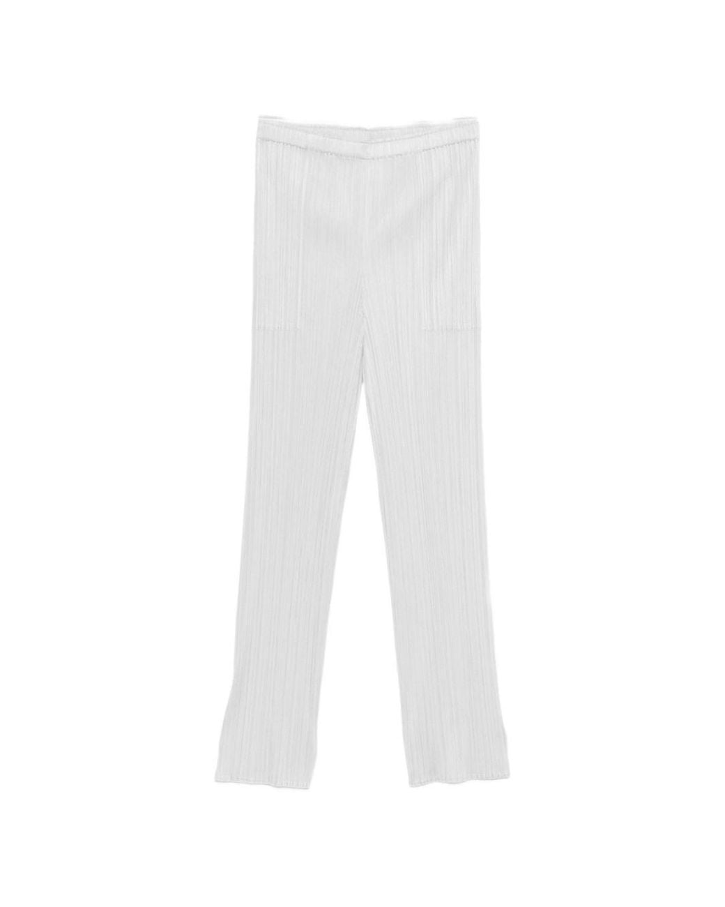 Pleats Please Issey Miyake White Pleated Trousers
