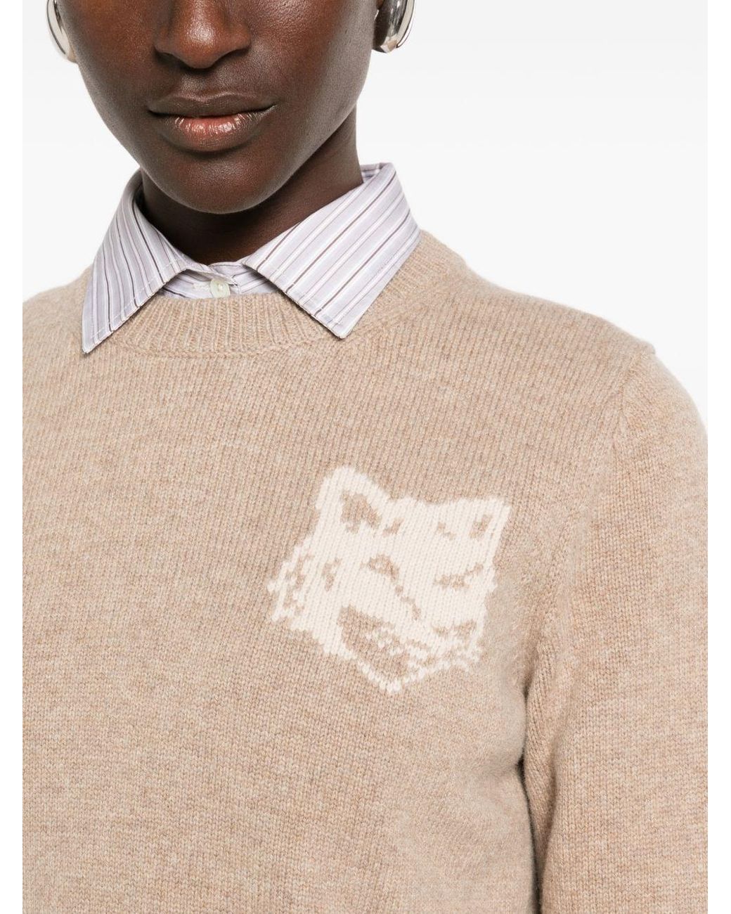 Maison Kitsuné Natural Fox Head Wool Crewneck Jumper