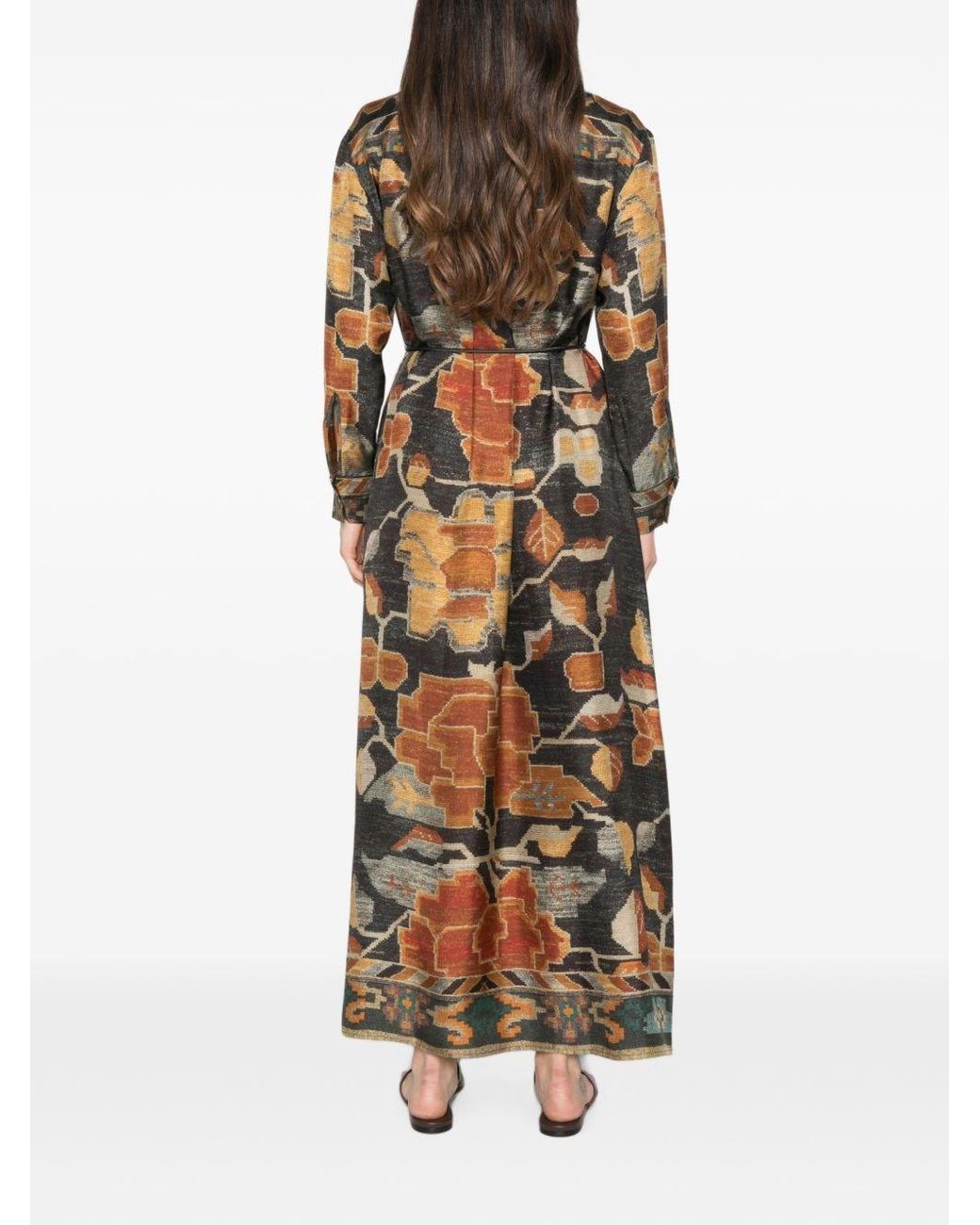 Pierre Louis Mascia Brown Printed Silk Long Dress