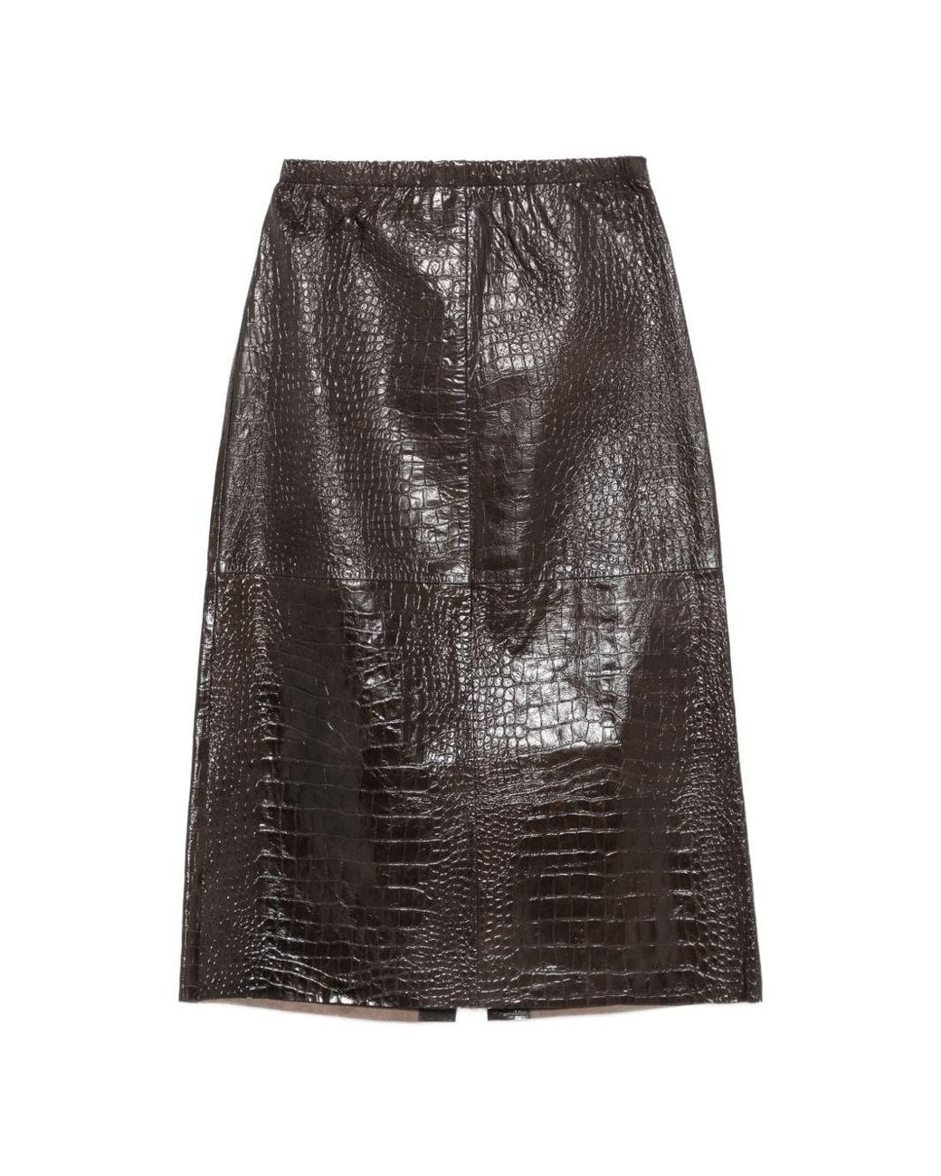 Alysi Gray Leather Midi Skirt By