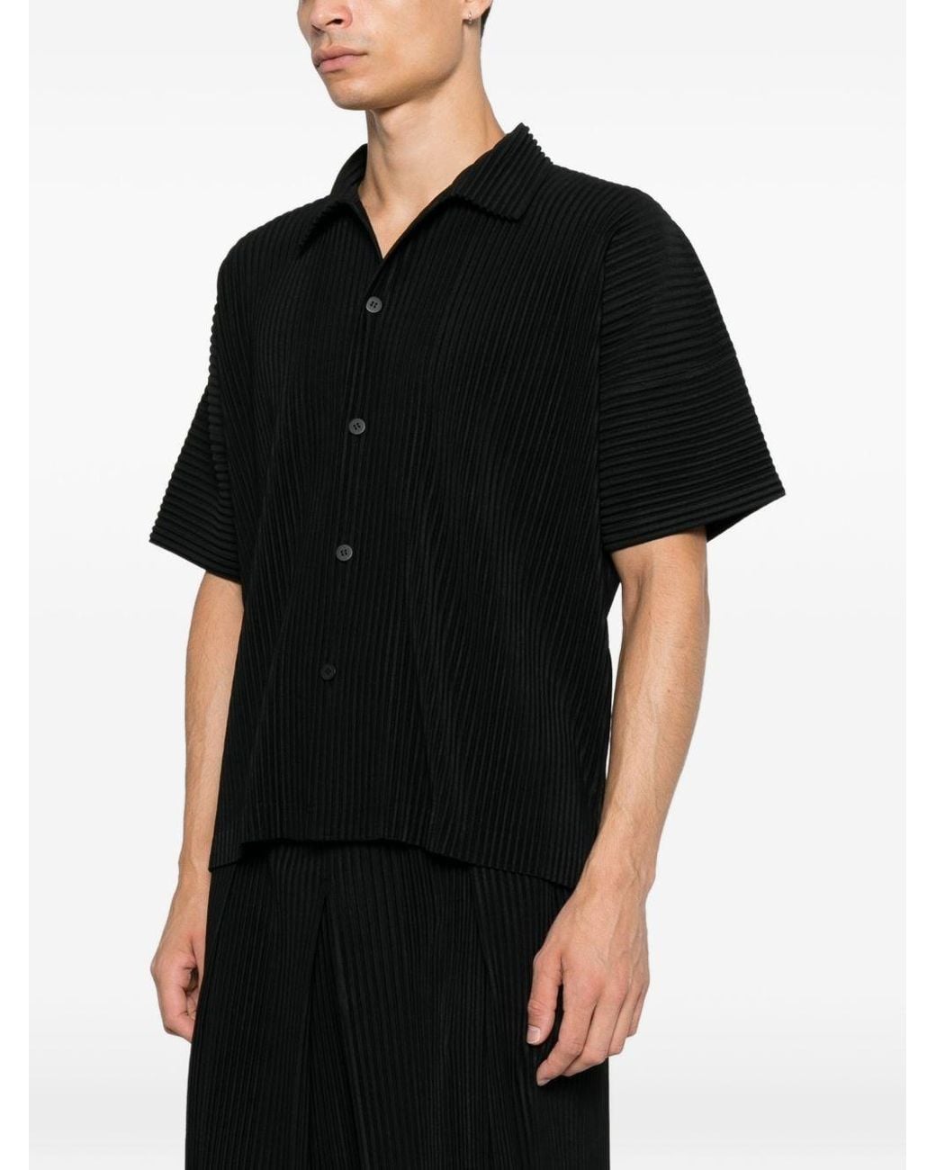 Homme Plissé Issey Miyake Black Pleated Polo Shirt for men