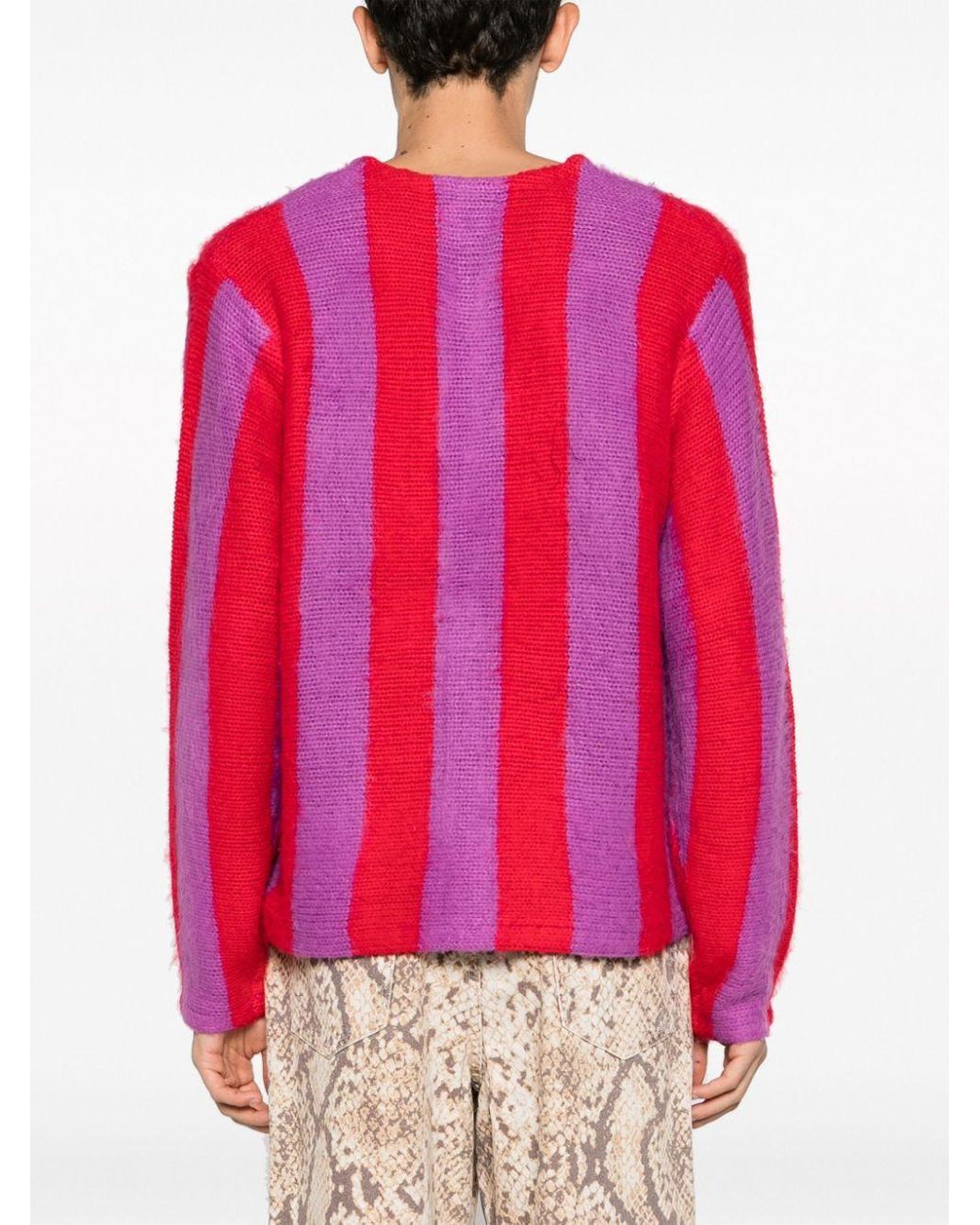 stussy stripe cardigan バーガンディ Stripe Shaggy Cardigan