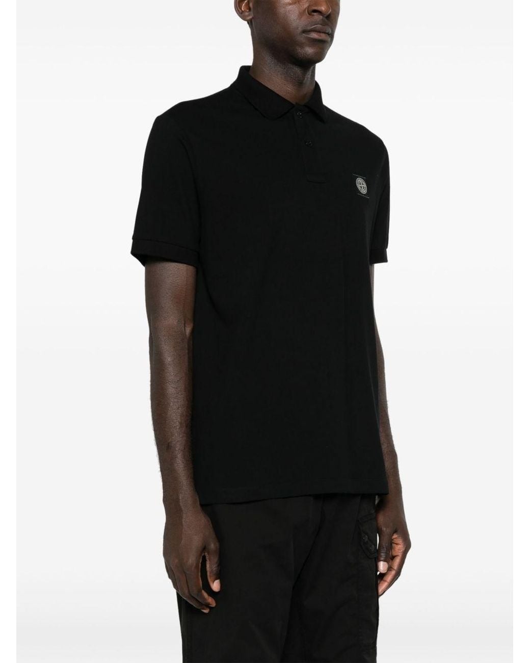 Stone Island Black Logo Cotton Polo Shirt for men