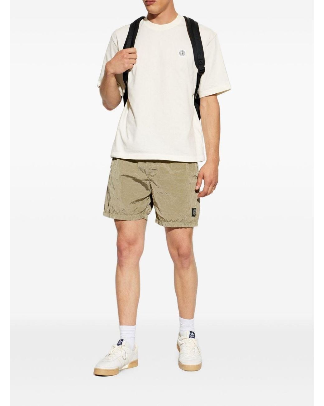 Stone Island White Logo Cotton T-Shirt for men
