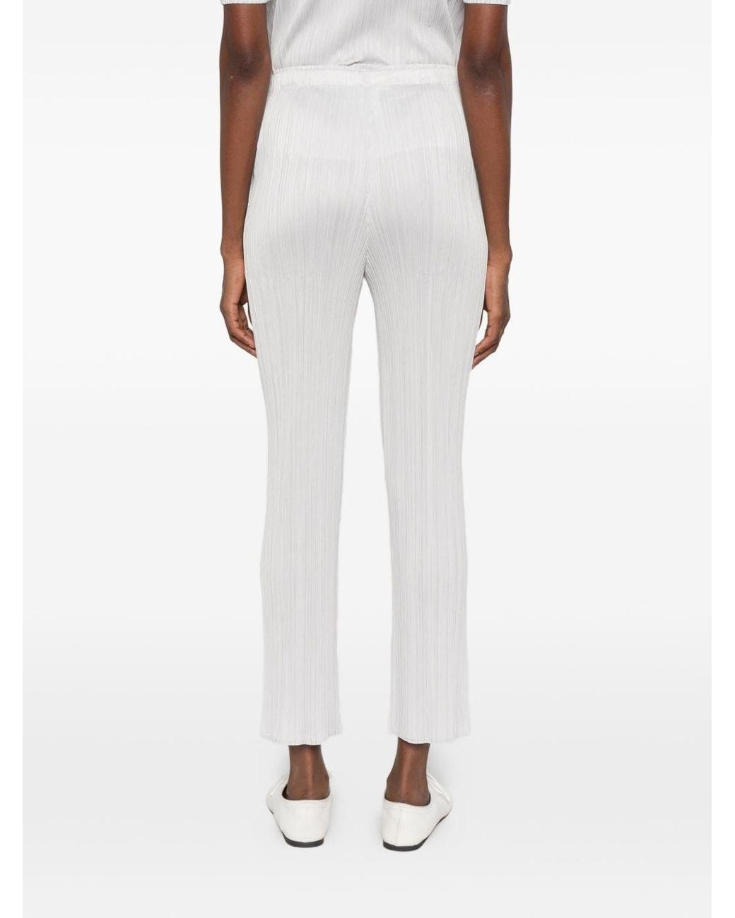 Pleats Please Issey Miyake White Pleated Trousers