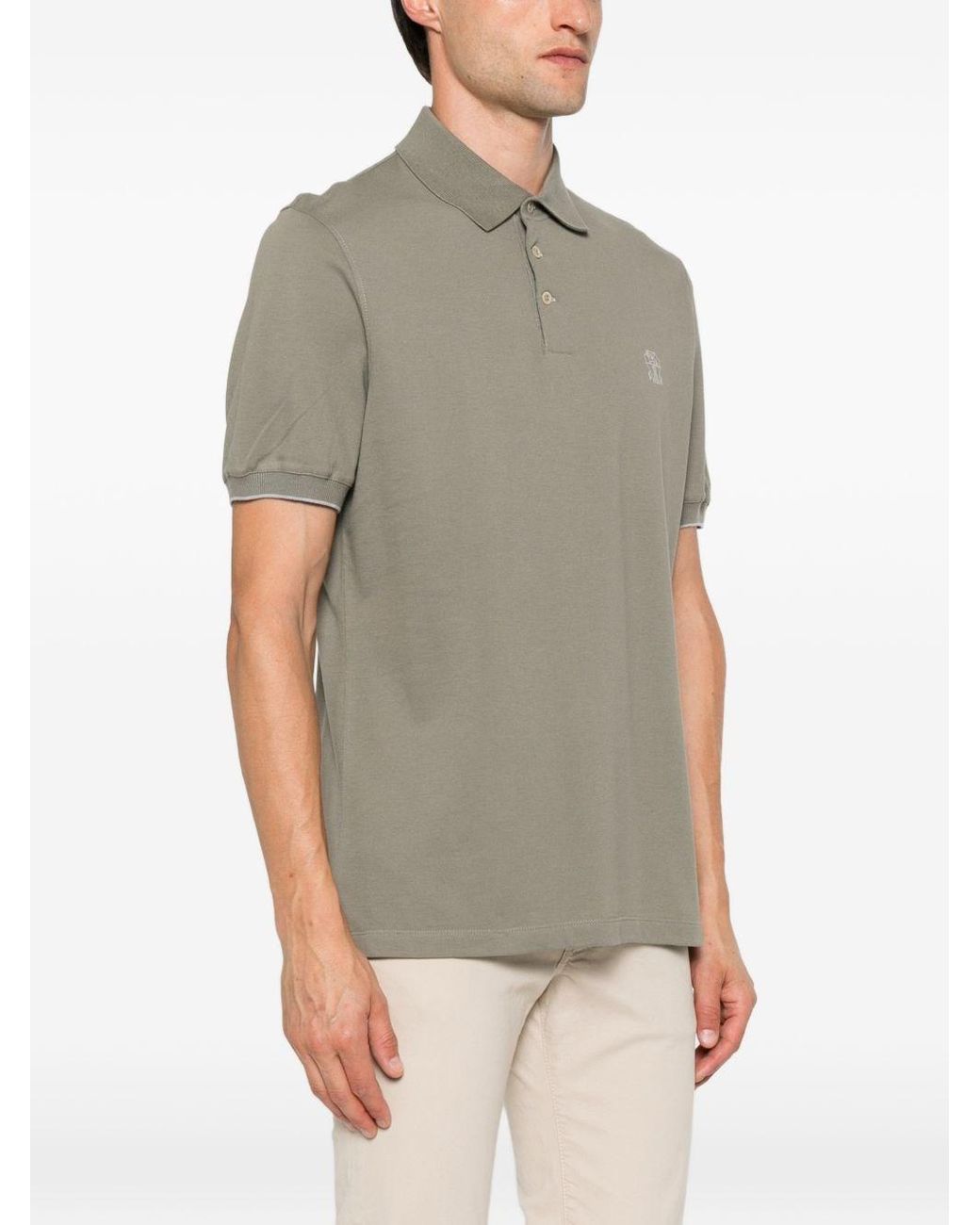 Brunello Cucinelli Gray Logo Cotton Polo Shirt for men
