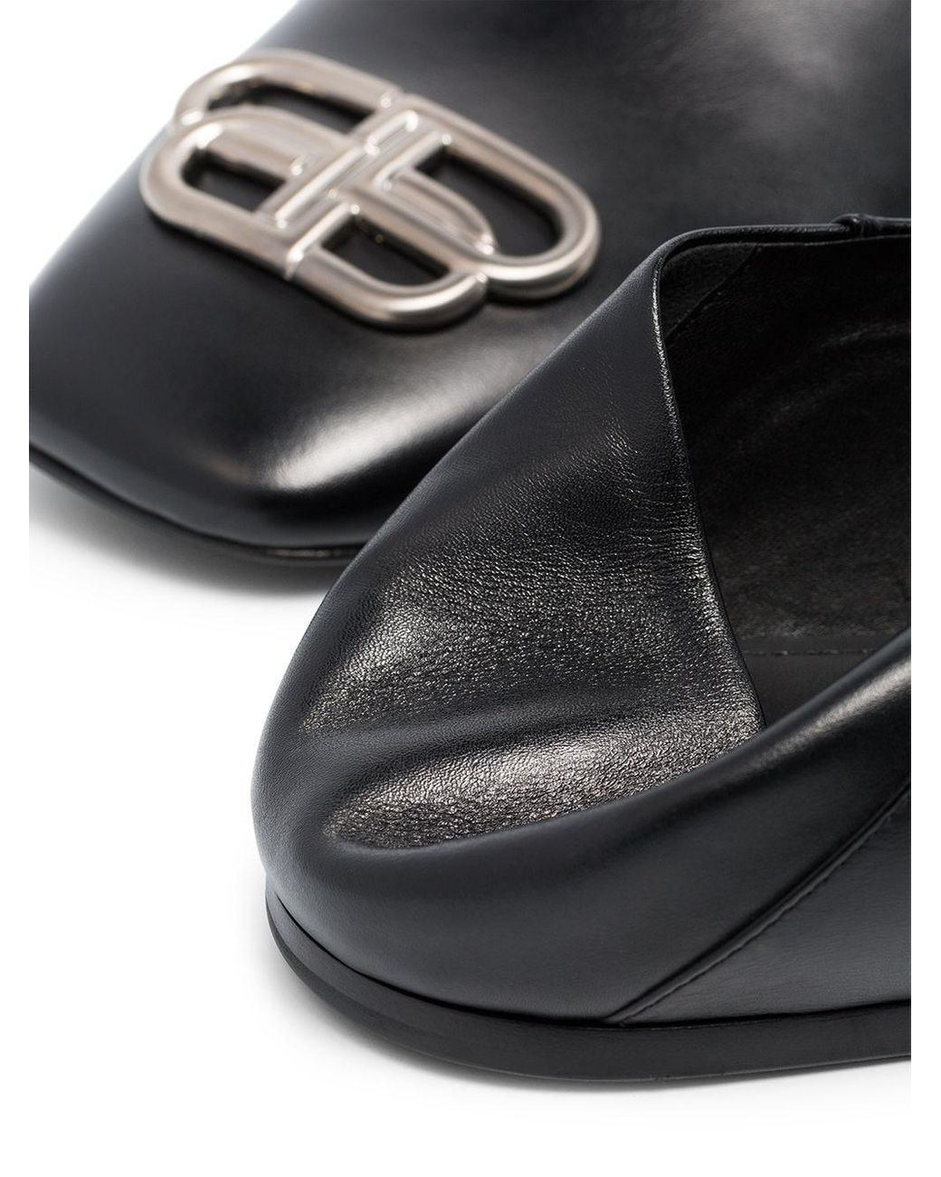 フラットシューズ Black BB Logo Leather Slipper Shoes Balenciaga Black BB Logo Leather Slipper Shoes - Runway Catalog