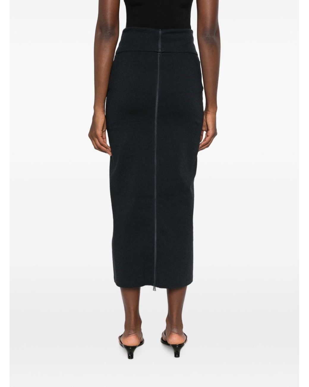 Issey Miyake Black Cotton Blend Midi Skirt