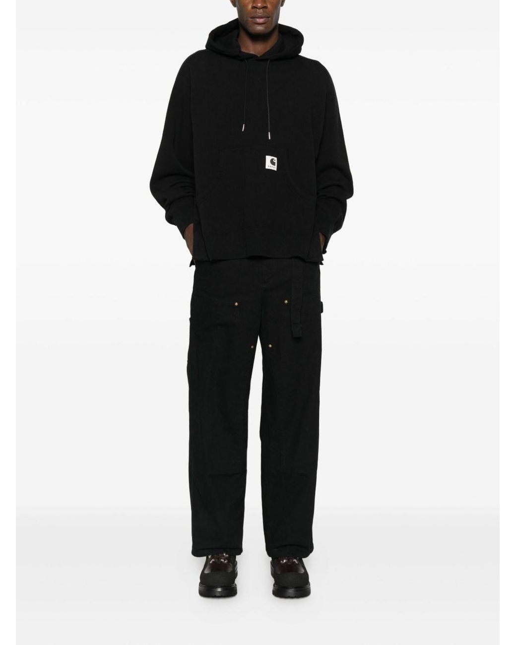 SACAI X CARHARTT WIP Black Logo Cotton Hoodie for men
