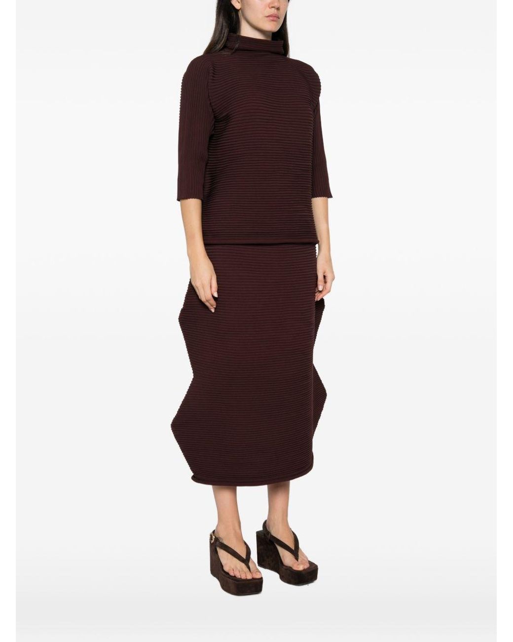 Pleats Please Issey Miyake Purple Pleated High-Neck Top
