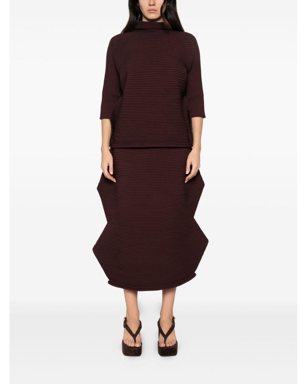 Pleats Please Issey Miyake Purple Pleated High-Neck Top