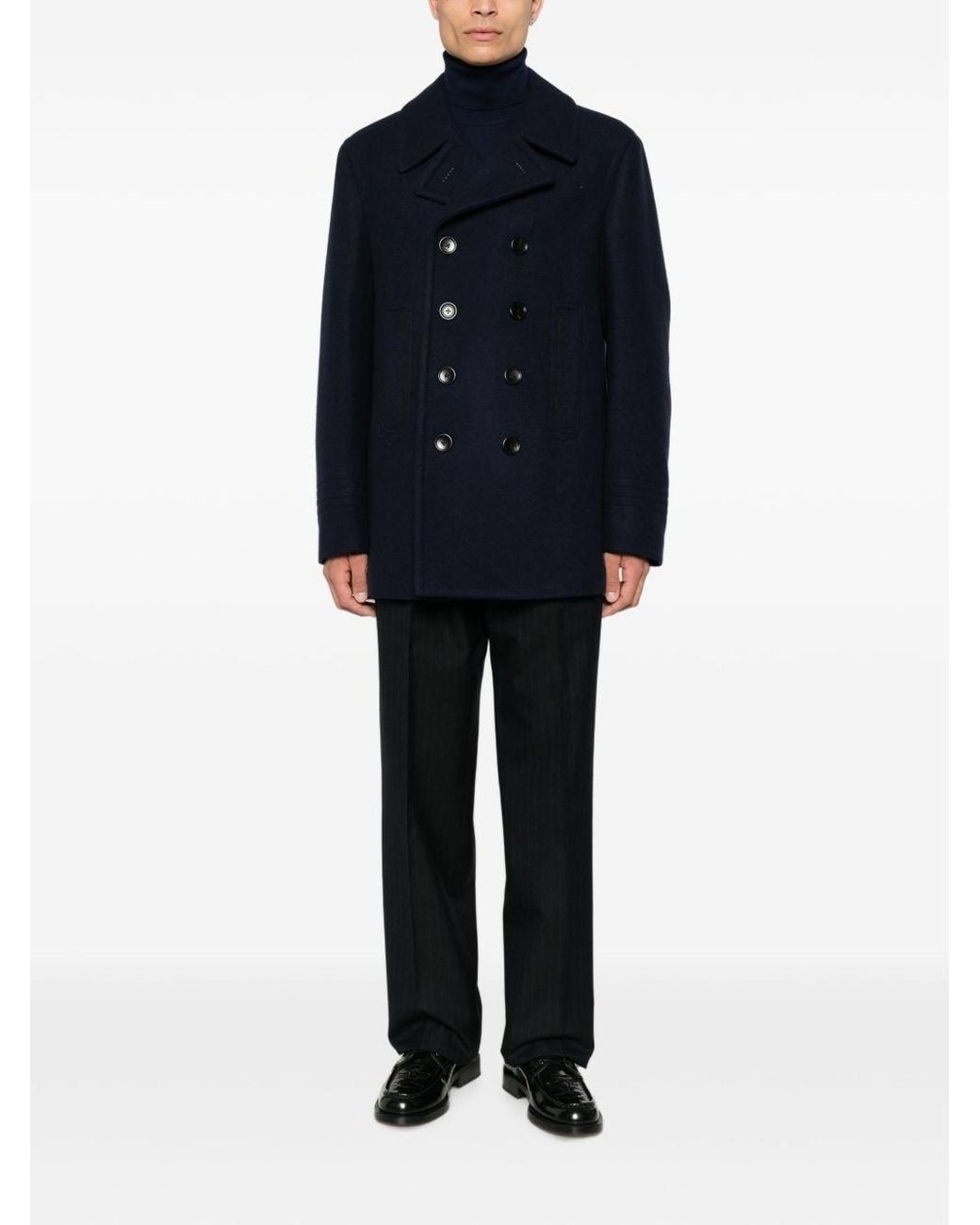 Tom Ford Blue Double-Breasted Peacoat for men
