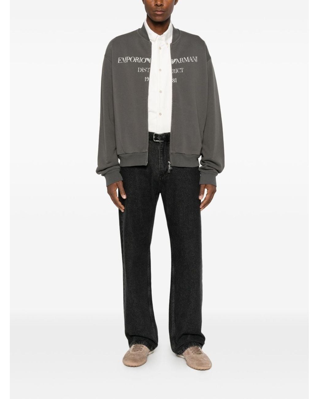Emporio Armani Gray Logo Cotton Bomber Jacket for men