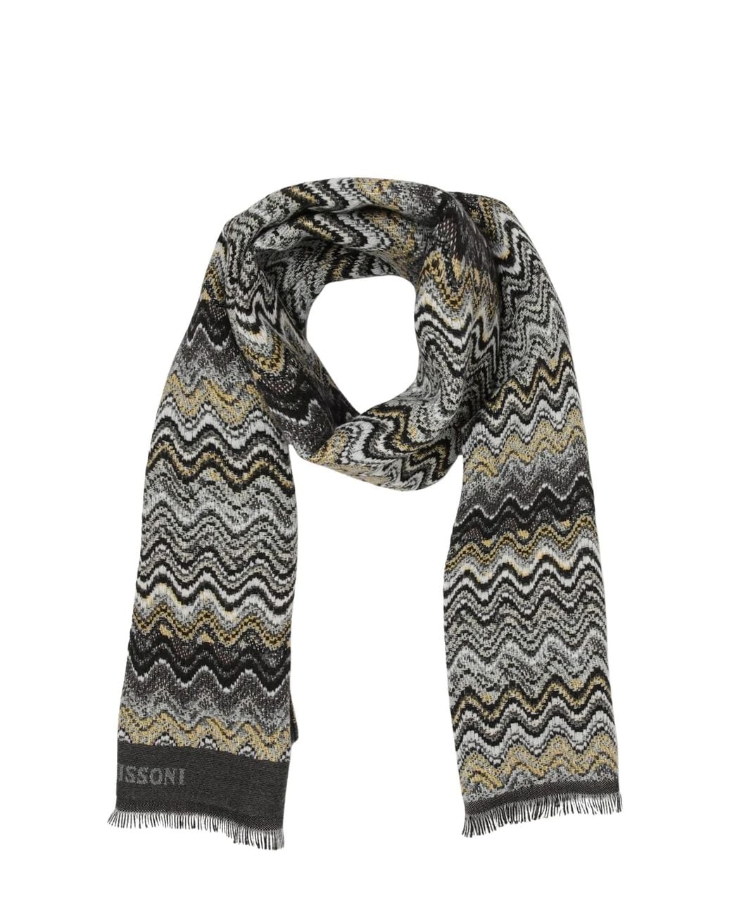 Missoni Gray Zigzag-Pattern Wool Scarf for men