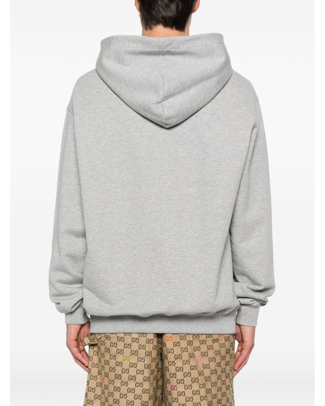 Gucci Gray Logo Cotton Hoodie for men