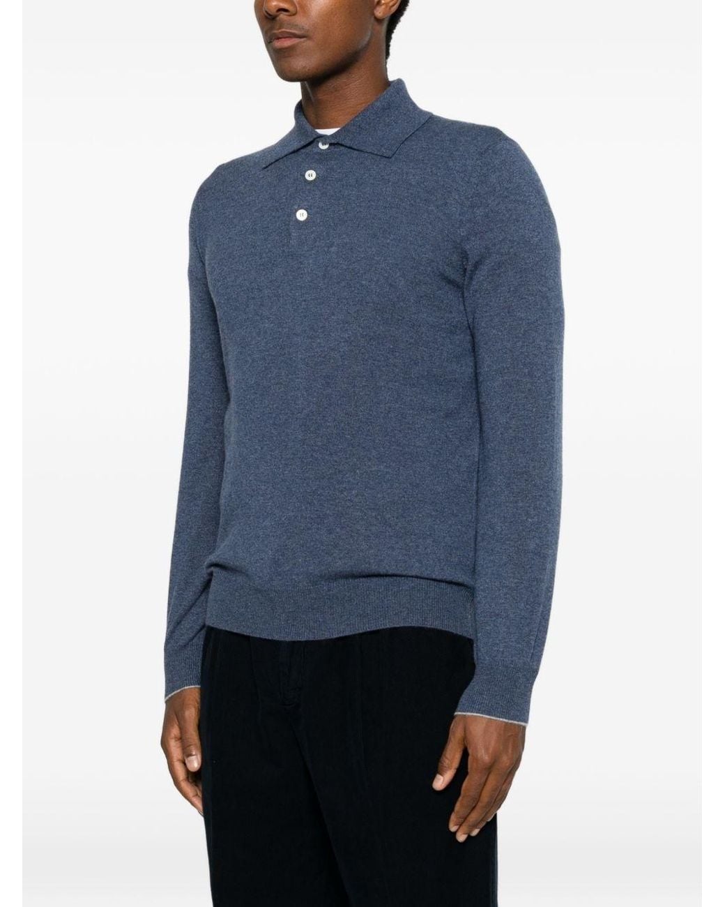Brunello Cucinelli Blue Cashmere Polo Shirt for men