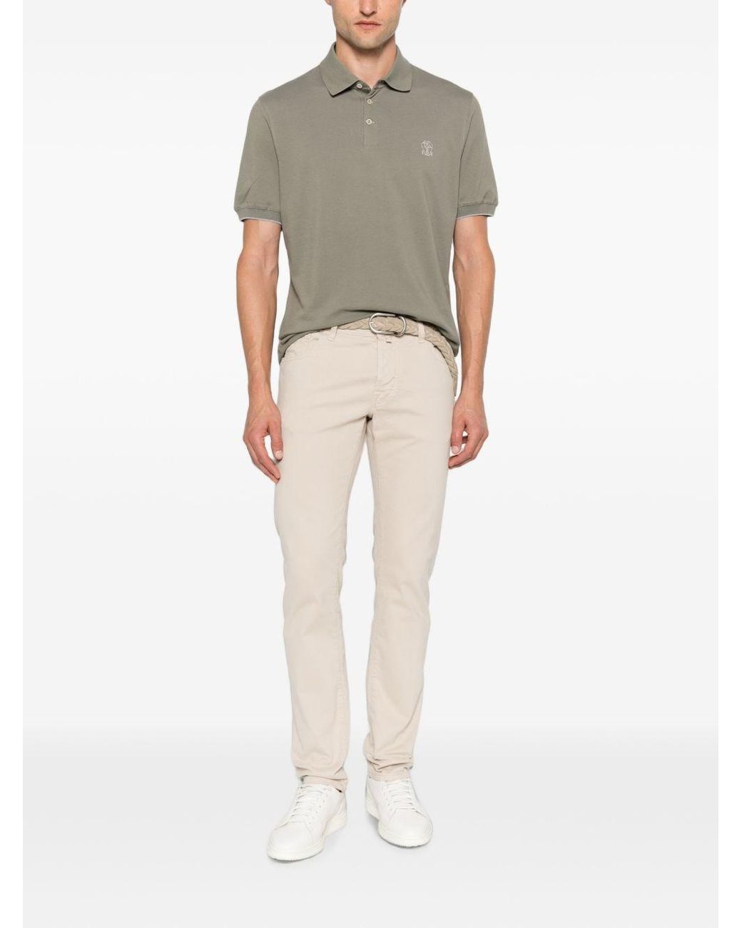 Brunello Cucinelli Gray Logo Cotton Polo Shirt for men