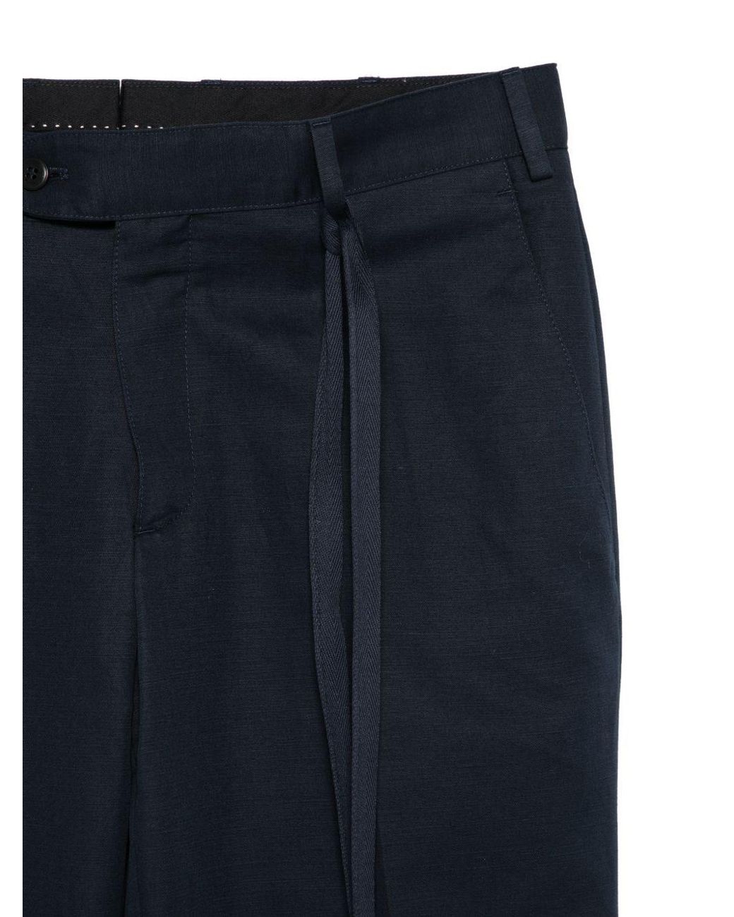Brioni Blue Pienza Cotton And Linen Trousers for men