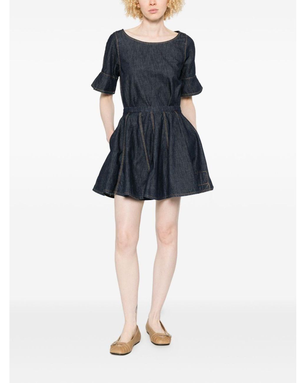 Susanne Bommer Blue Cotton Mini Skirt