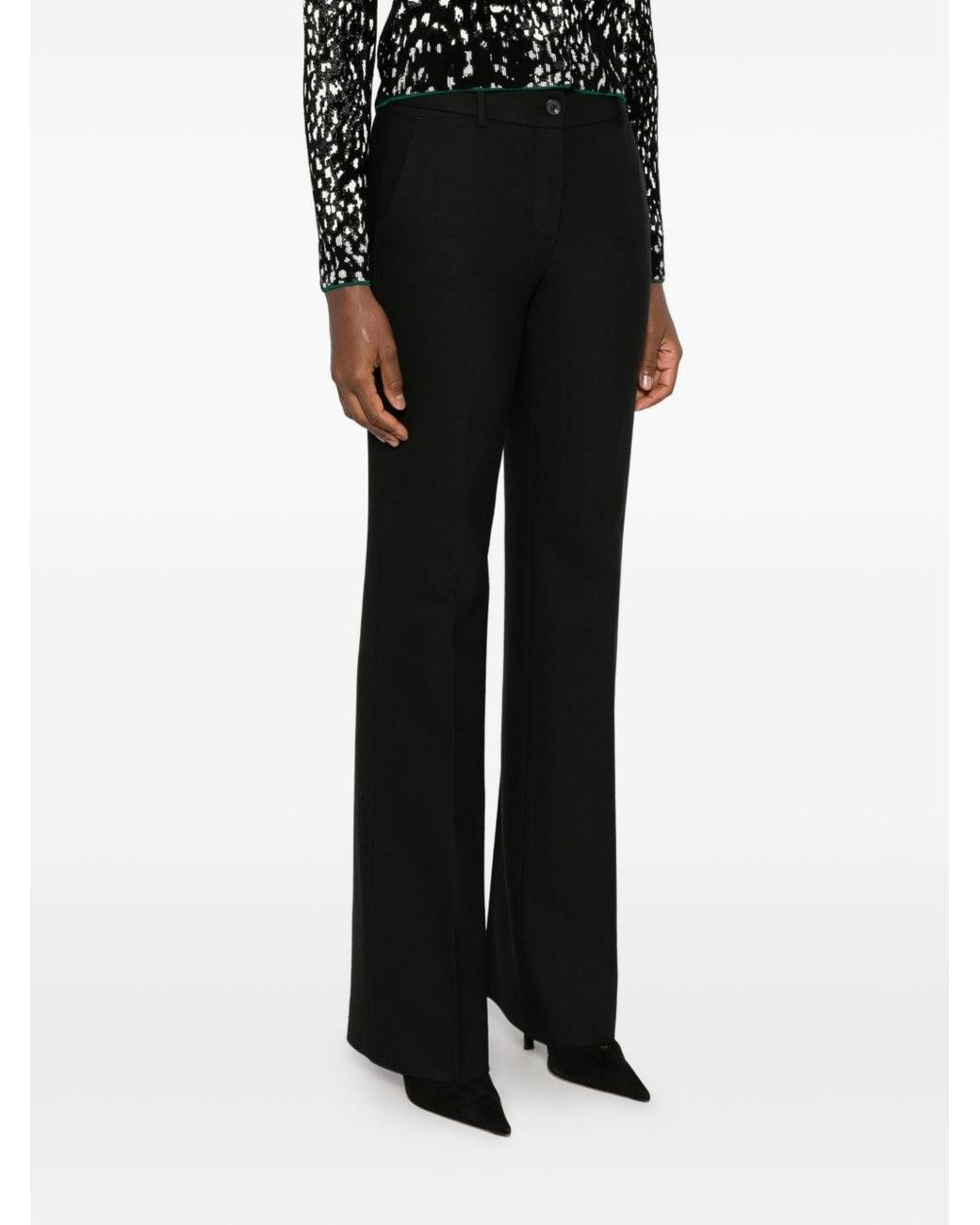 Via Masini 80 Black Wool Flared Leg Trousers