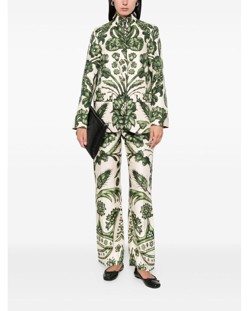 F.R.S For Restless Sleepers Green Printed Silk Trousers
