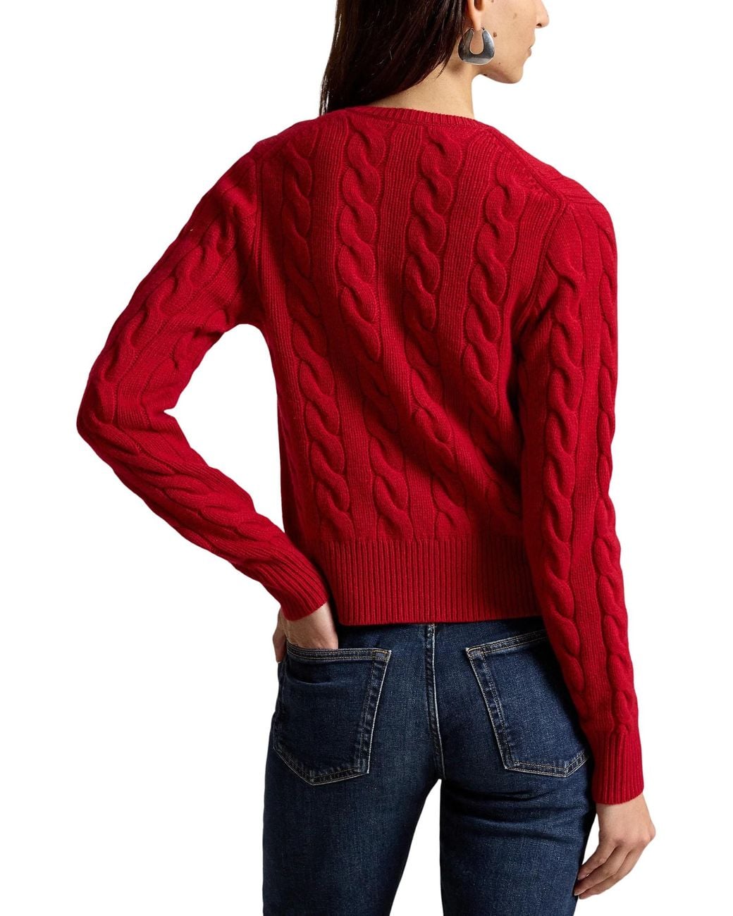 Polo Ralph Lauren Red Cable-Knit Wool-Cashmere Cardigan