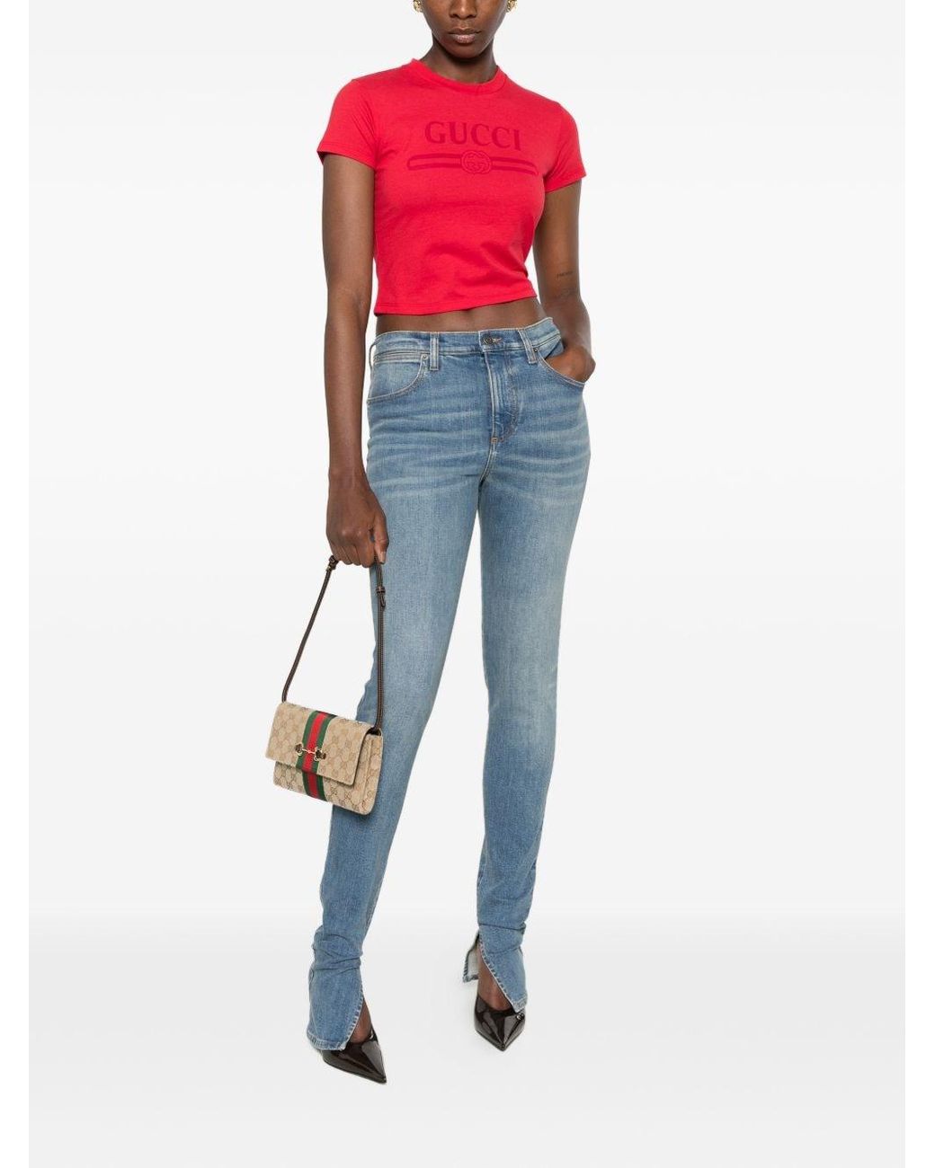 Gucci Red Logo Cotton T-Shirt