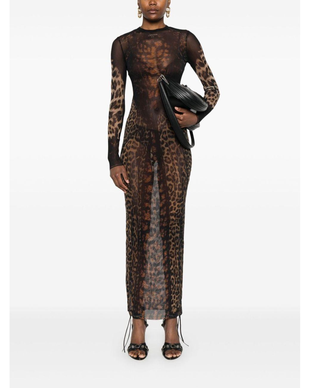 white christmas dresses Jean Paul Gaultier Soleil Embroidered Leopard Mesh Maxi Dress – Recess main image 0