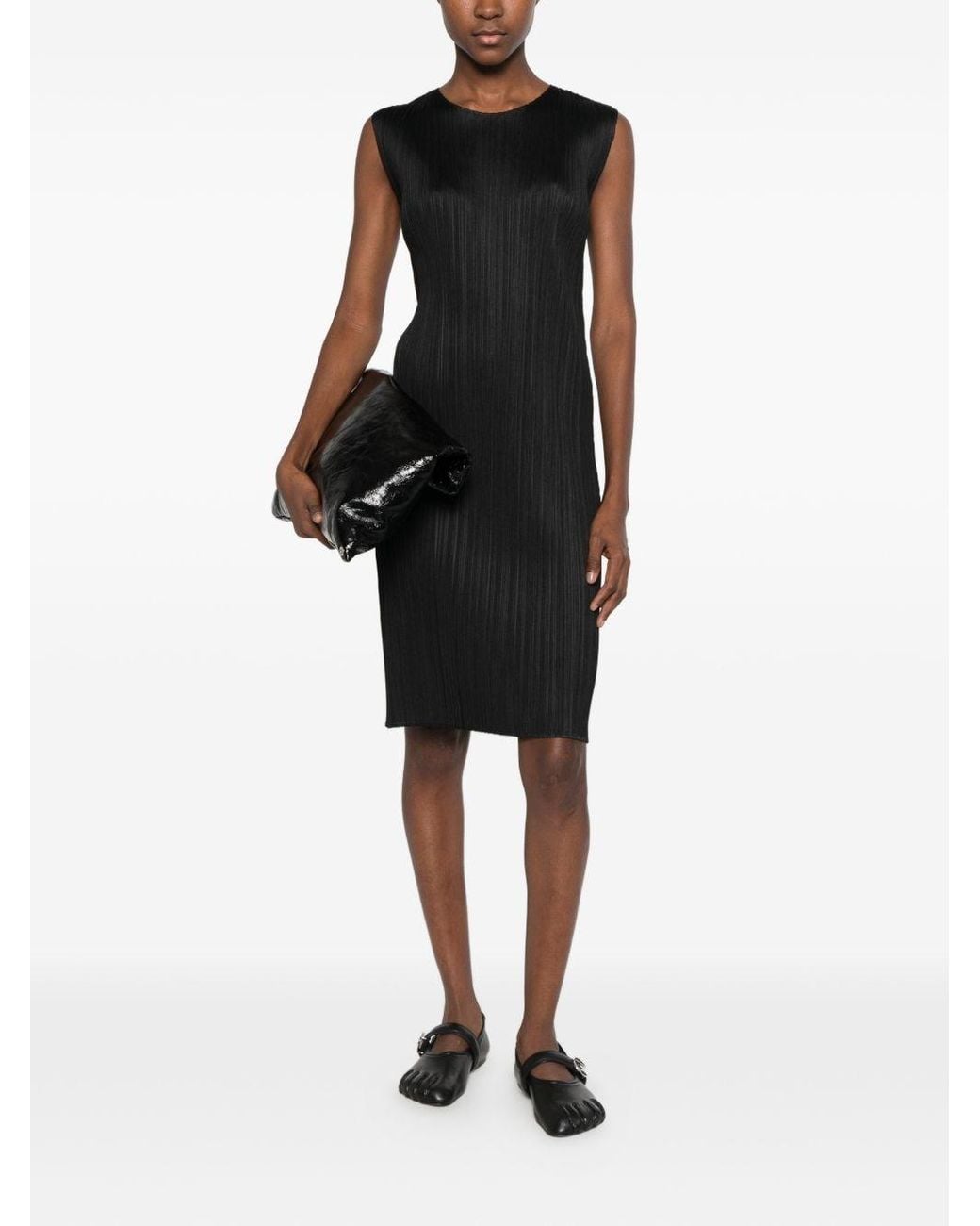 Pleats Please Issey Miyake Black Pleated Short Dress