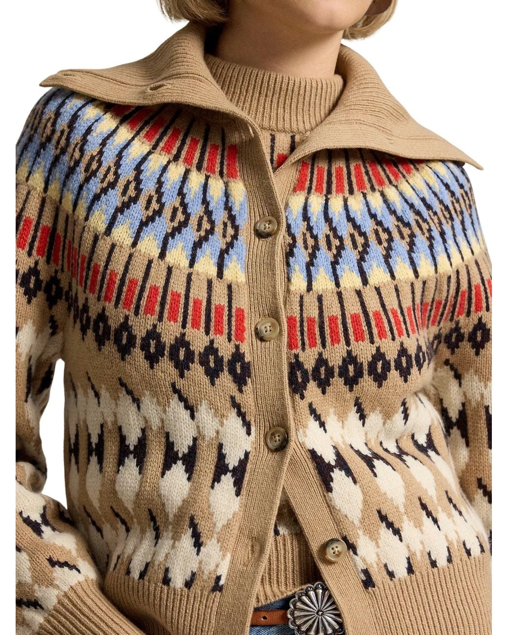 Polo Ralph Lauren Natural Geo-Motif Wool-Cashmere Cardigan